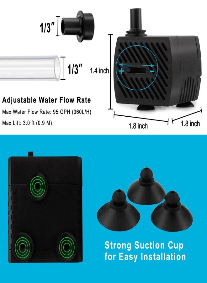 PULACO 95GPH 5W Mini Submersible Water Pump with 3.3 ft Tubing for Aquarium Fish Tank, Pond, Fountain, Hydroponics - Image 5